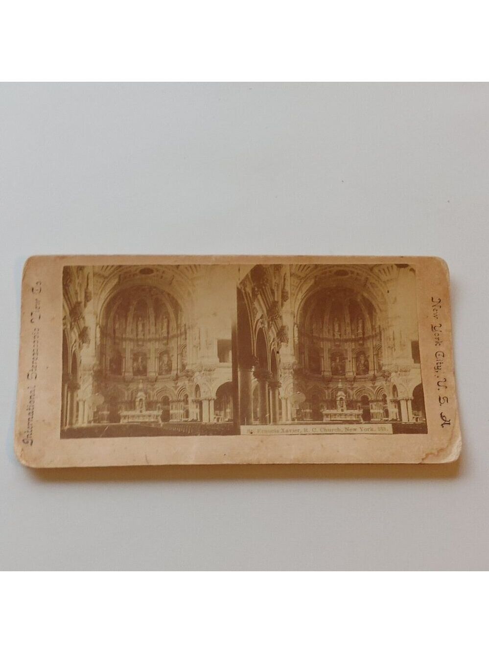ANTIQUE STEREOGRAPH CARD Francis Xavier R.C. Church New York City
